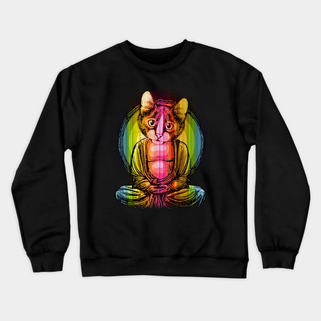 Rainbow Cat Buddha Cute Zen Buddhist Meditation Design Crewneck Sweatshirt by fizzyllama